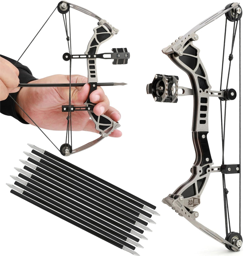 Load image into Gallery viewer, Mini Archery Bow Set Right Hand Mini Compound Bow Mini Hunting Bow Metal Material Catapult RH/LH for Hunting Shooting Practice Archery Entertainment Fun
