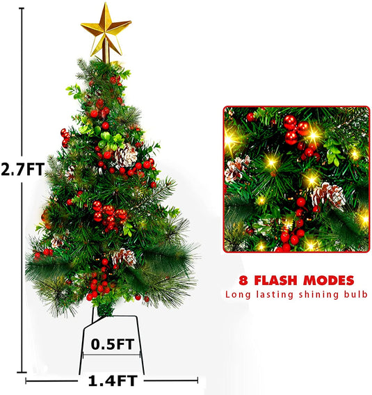 2 Packs 33 inch Outdoor Artificial Christmas Trees Decorations with 60 Lights for Porch Yard